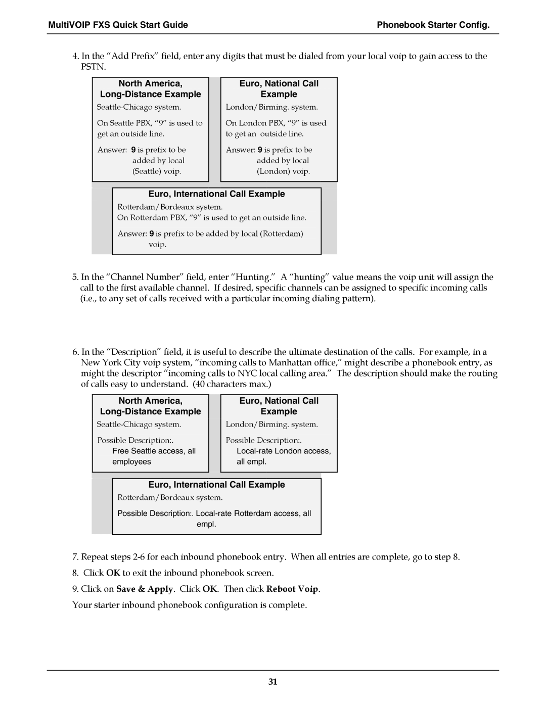 Multi-Tech Systems MVPFXS-24, MVPFXS-8, MVPFXS-16 manual North America Euro, National Call Long-Distance Example 