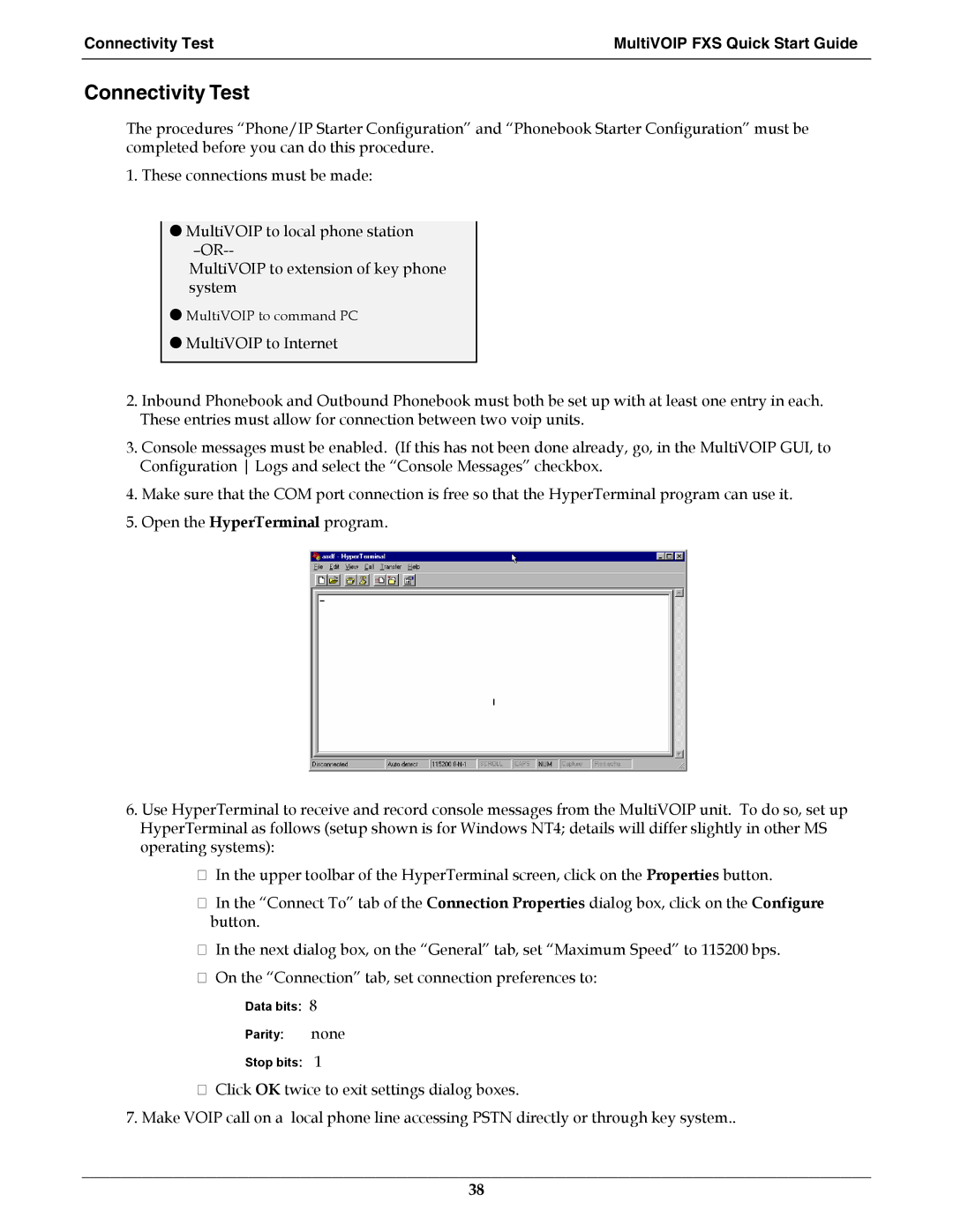 Multi-Tech Systems MVPFXS-16, MVPFXS-8, MVPFXS-24 manual Connectivity Test MultiVOIP FXS Quick Start Guide 