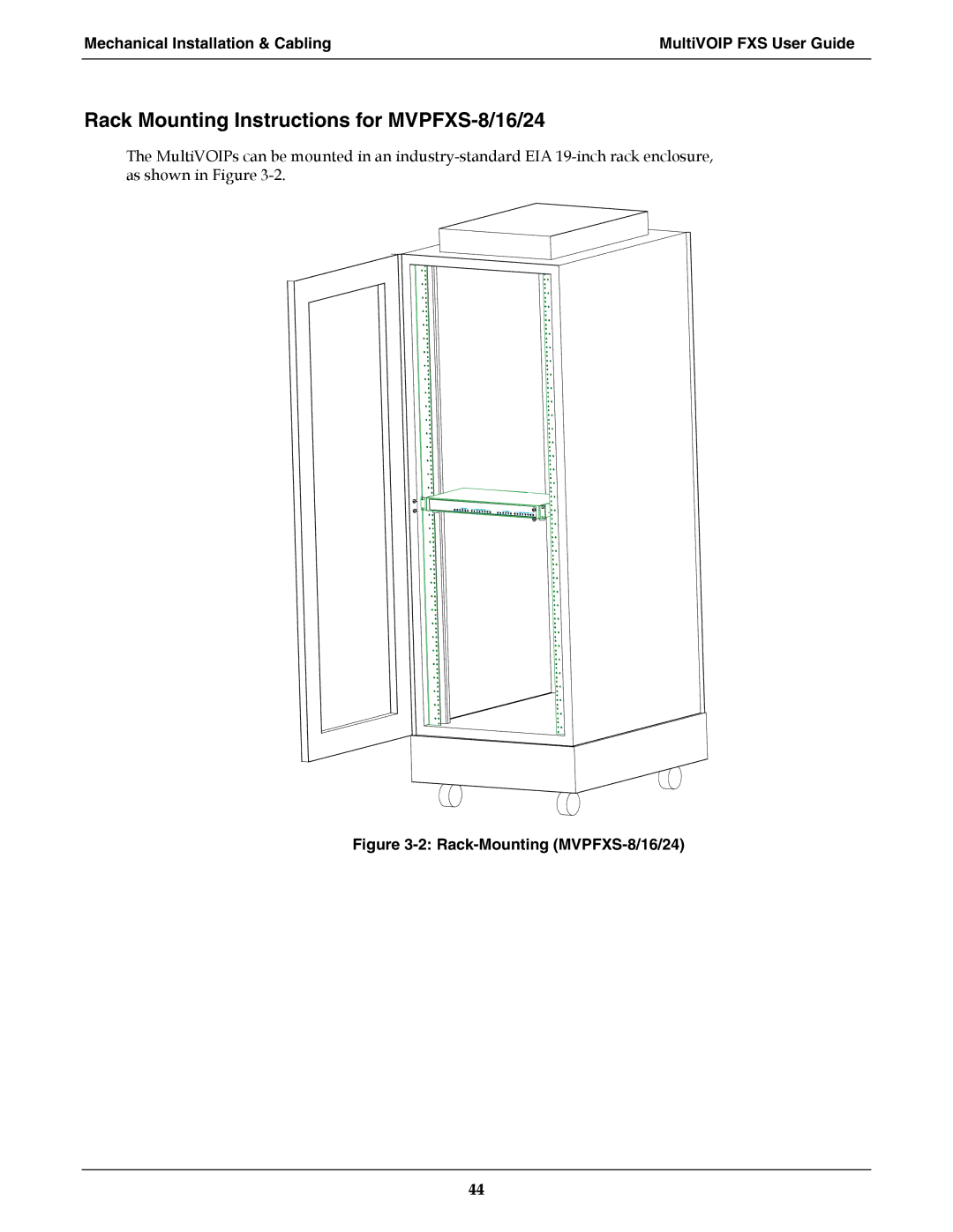 Multi-Tech Systems MVPFXS-16, MVPFXS-24 manual Rack Mounting Instructions for MVPFXS-8/16/24, Rack-Mounting MVPFXS-8/16/24 