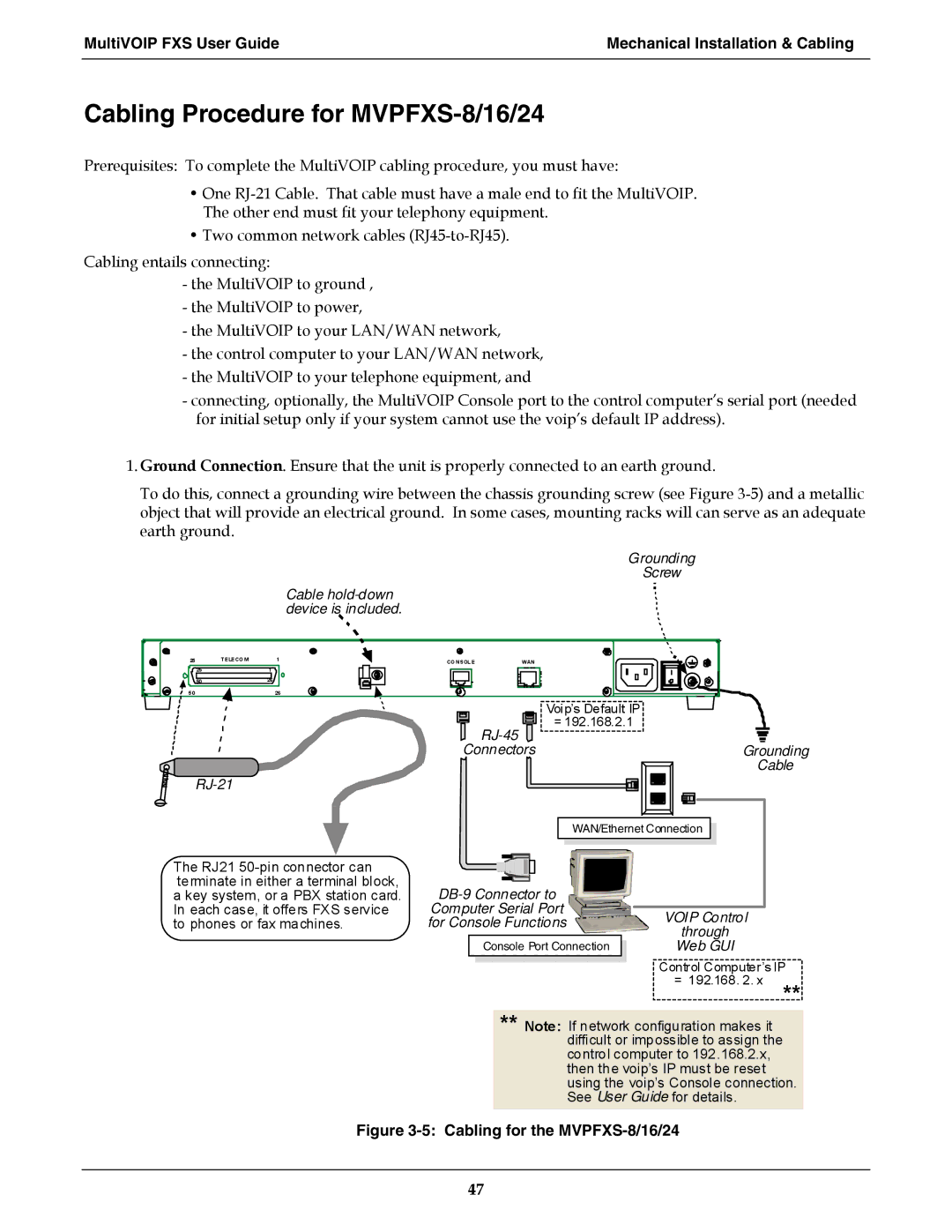 Multi-Tech Systems MVPFXS-16, MVPFXS-24 manual Cabling Procedure for MVPFXS-8/16/24, Cabling for the MVPFXS-8/16/24 