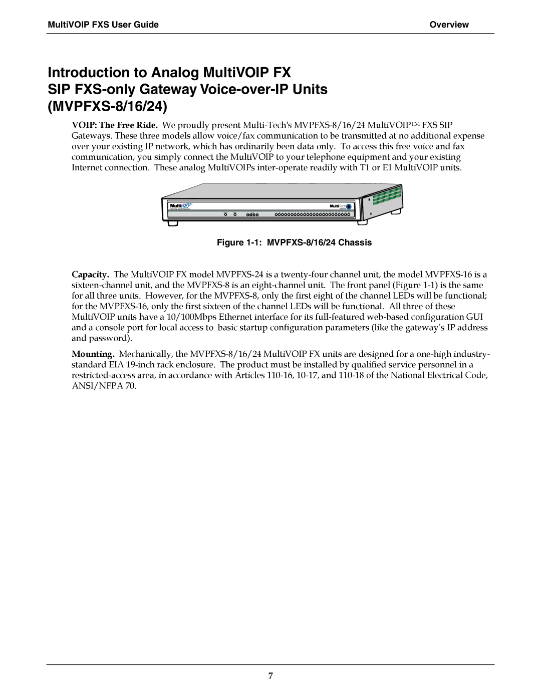 Multi-Tech Systems MVPFXS-24, MVPFXS-16 manual MultiVOIP FXS User Guide Overview, MVPFXS-8/16/24 Chassis 