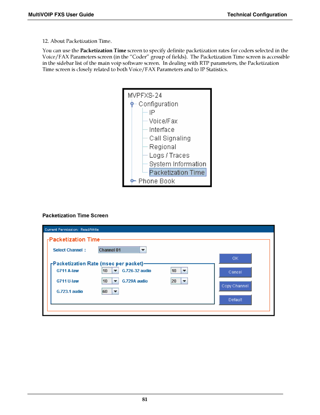 Multi-Tech Systems MVPFXS-8, MVPFXS-24, MVPFXS-16 manual Packetization Time Screen 