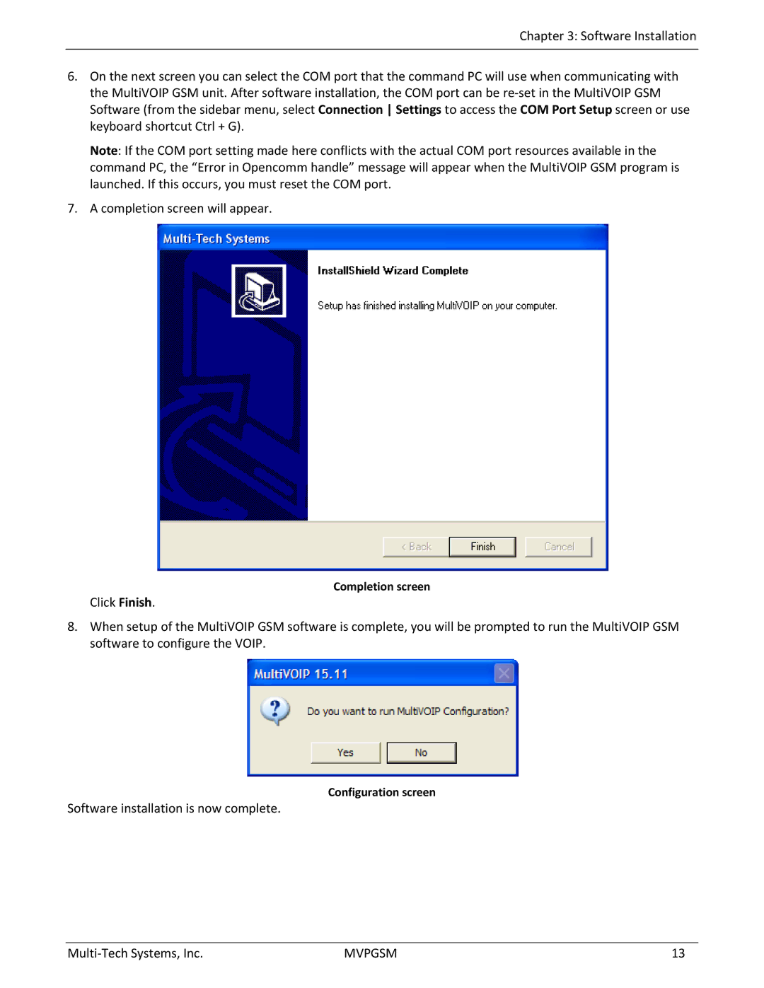 Multi-Tech Systems MVPGSM-2 manual Completion screen, Configuration screen 