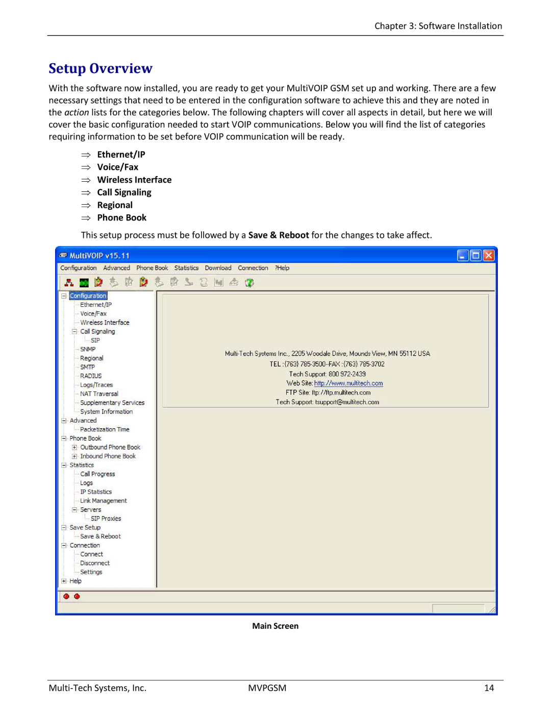 Multi-Tech Systems MVPGSM-2 manual Setup Overview, Main Screen 