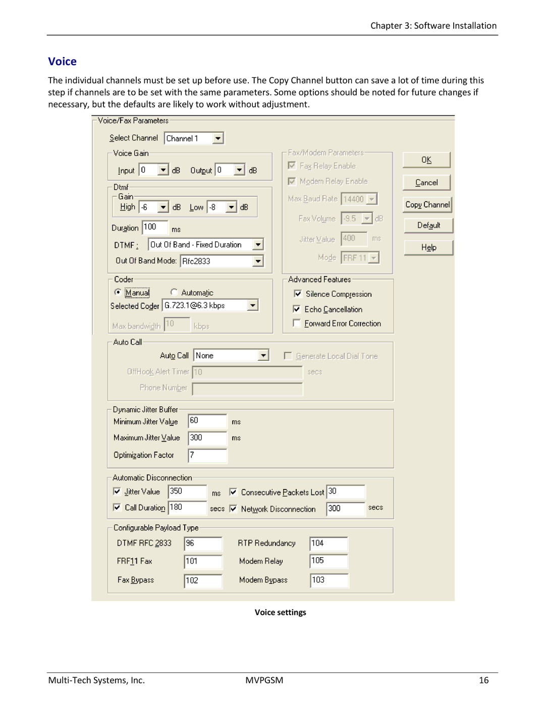 Multi-Tech Systems MVPGSM-2 manual Voice settings 