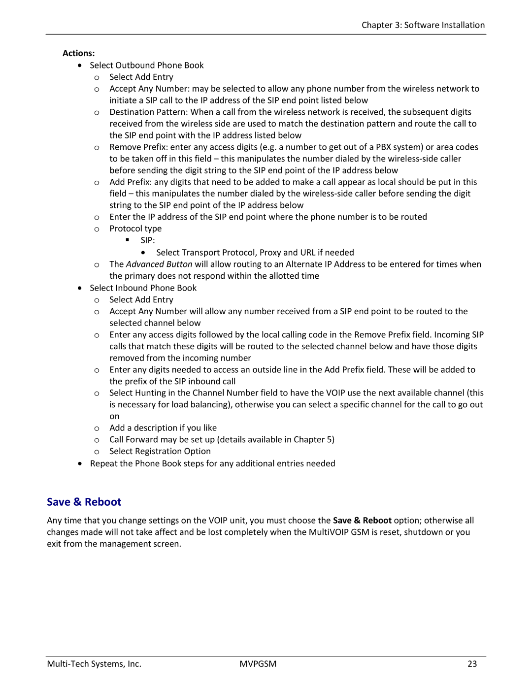 Multi-Tech Systems MVPGSM-2 manual Save & Reboot 