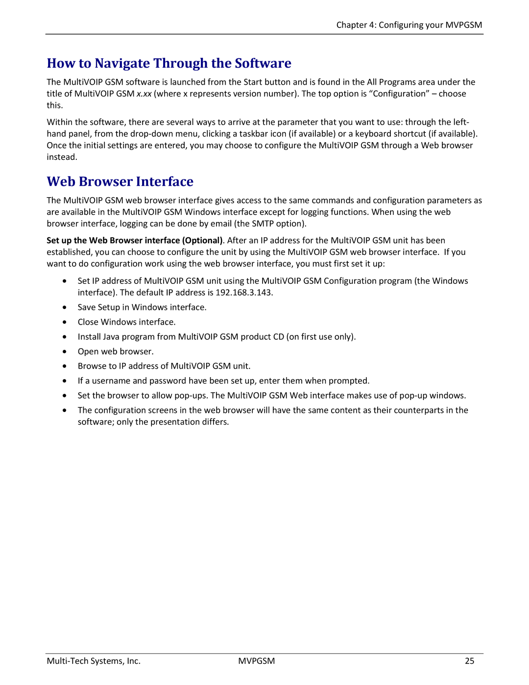 Multi-Tech Systems MVPGSM-2 manual How to Navigate Through the Software, Web Browser Interface 