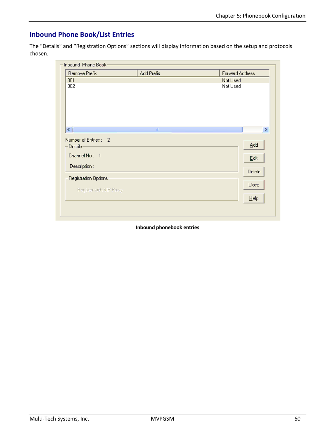 Multi-Tech Systems MVPGSM-2 manual Inbound Phone Book/List Entries, Inbound phonebook entries 