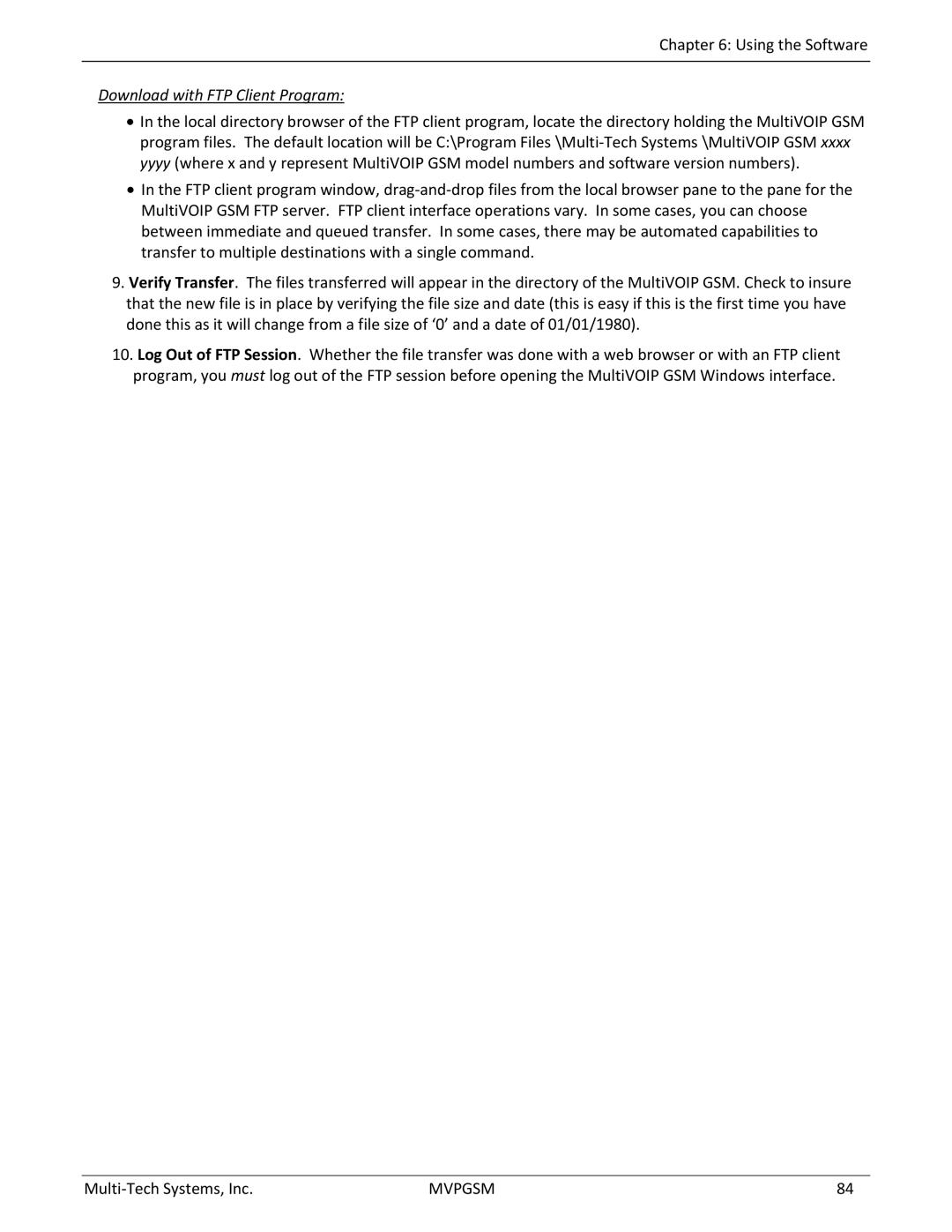 Multi-Tech Systems MVPGSM-2 manual Download with FTP Client Program 