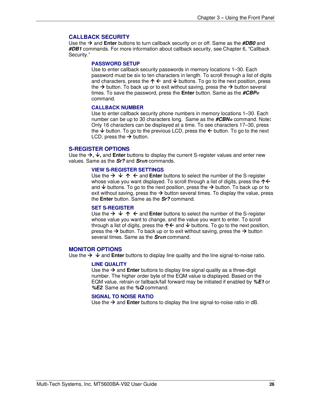 Multi-Tech Systems PN S000408C manual Callback Security 