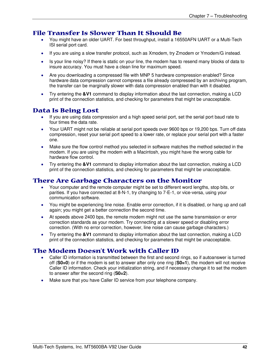 Multi-Tech Systems PN S000408C manual File Transfer Is Slower Than It Should Be, Data Is Being Lost 