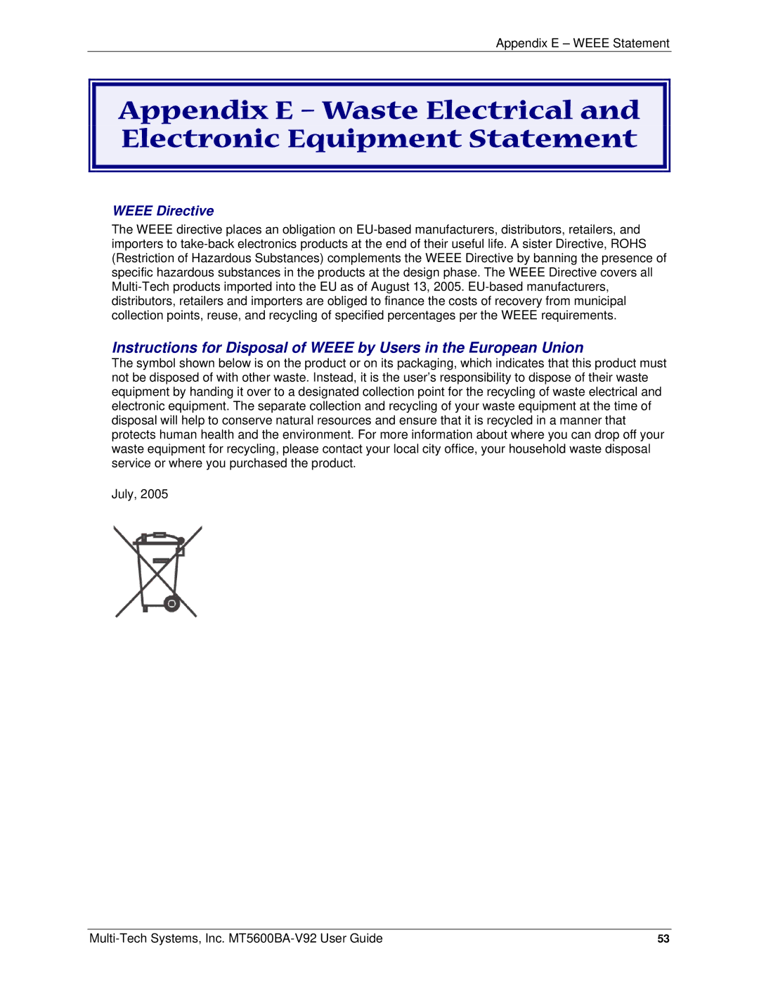 Multi-Tech Systems PN S000408C manual Weee Directive 