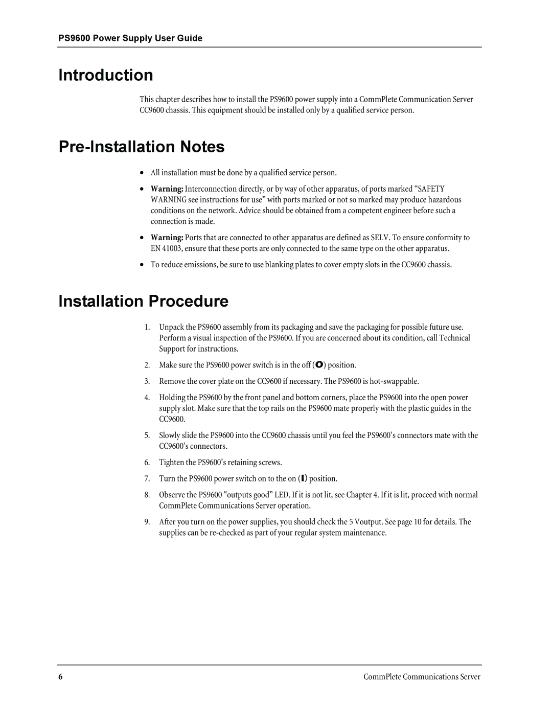 Multi-Tech Systems PS9600 manual Pre-Installation Notes, Installation Procedure 