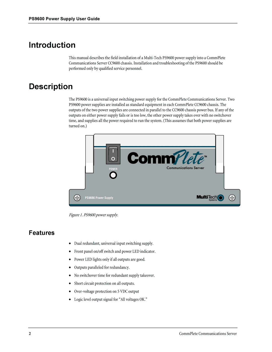 Multi-Tech Systems PS9600 manual Introduction, Description, Features 