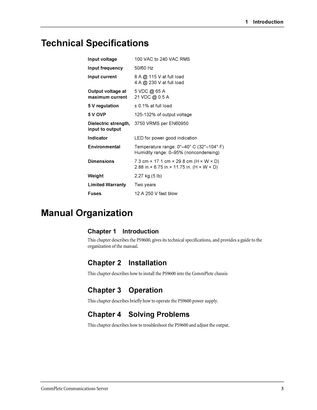 Multi-Tech Systems PS9600 manual Technical Specifications, Manual Organization 