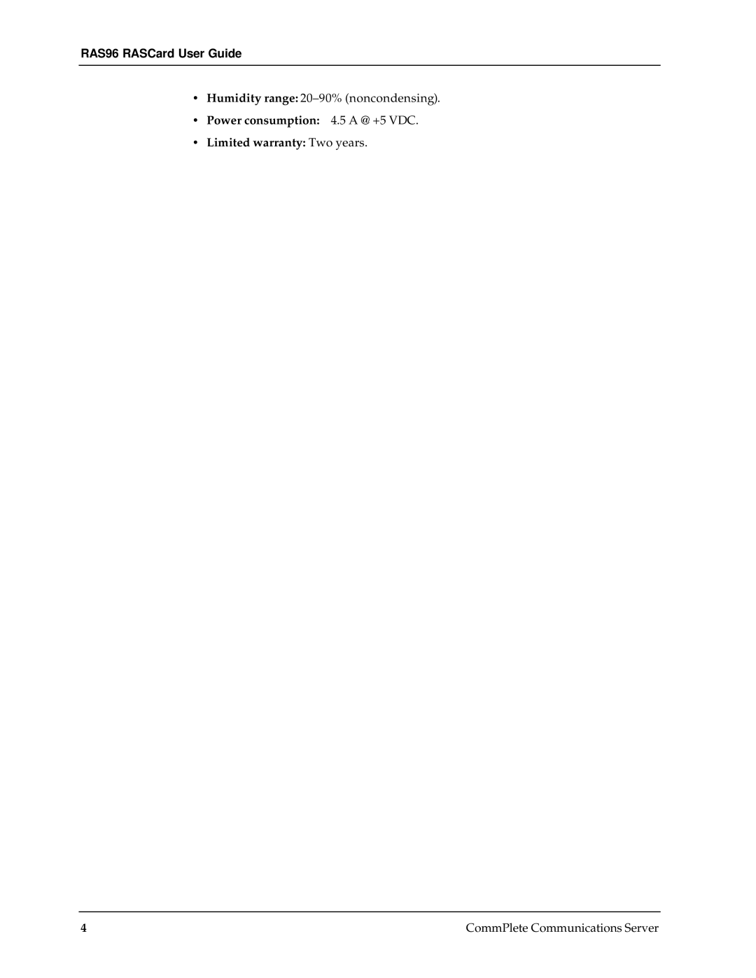 Multi-Tech Systems RAS96 manual Humidity range 20-90% noncondensing 