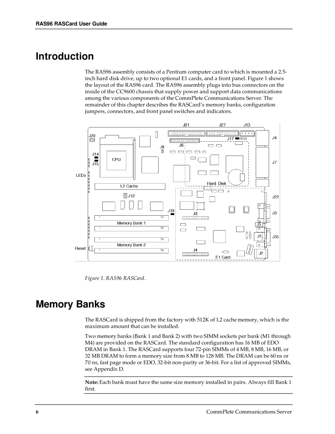 Multi-Tech Systems manual Memory Banks, RAS96 RASCard 