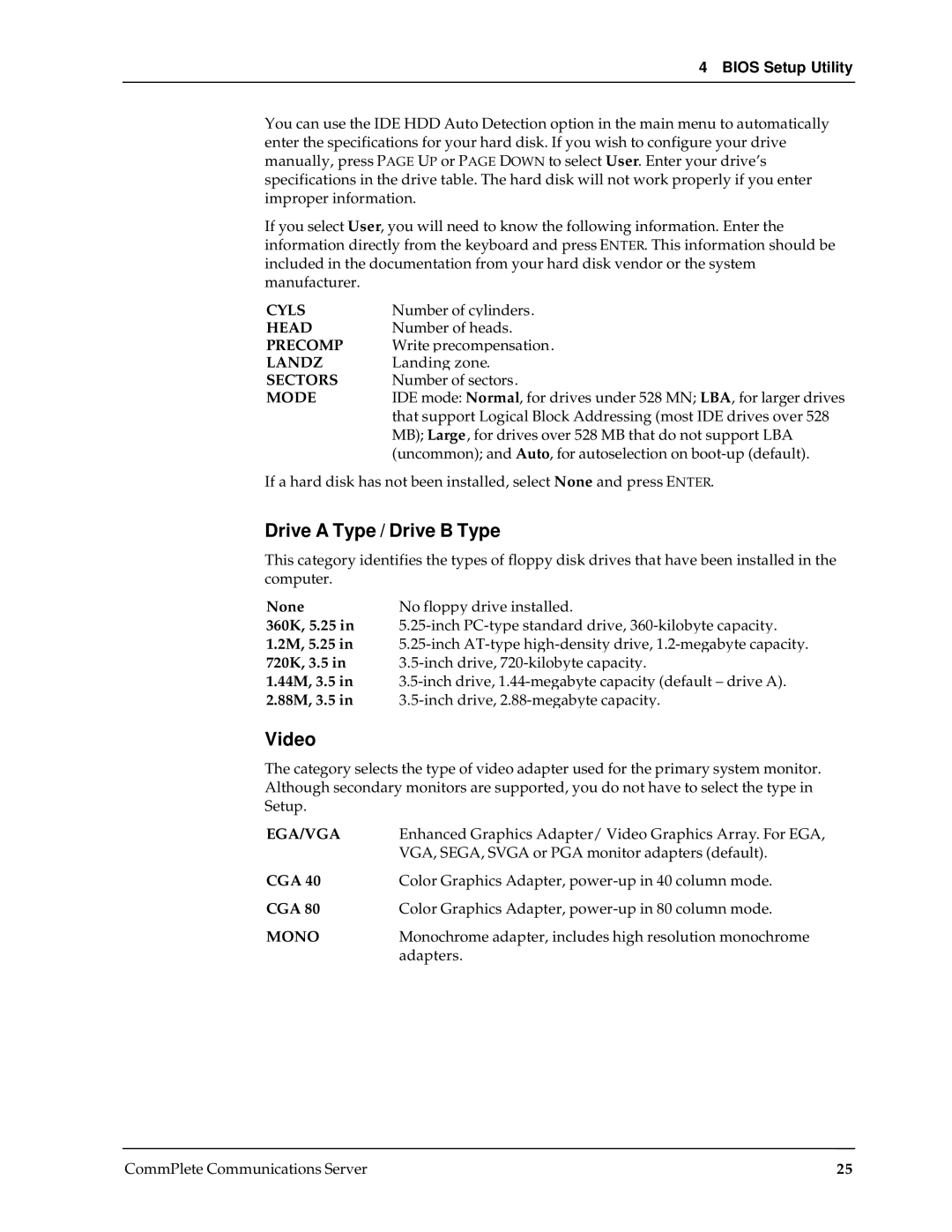 Multi-Tech Systems RAS96 manual Drive a Type / Drive B Type, Video, Cga 