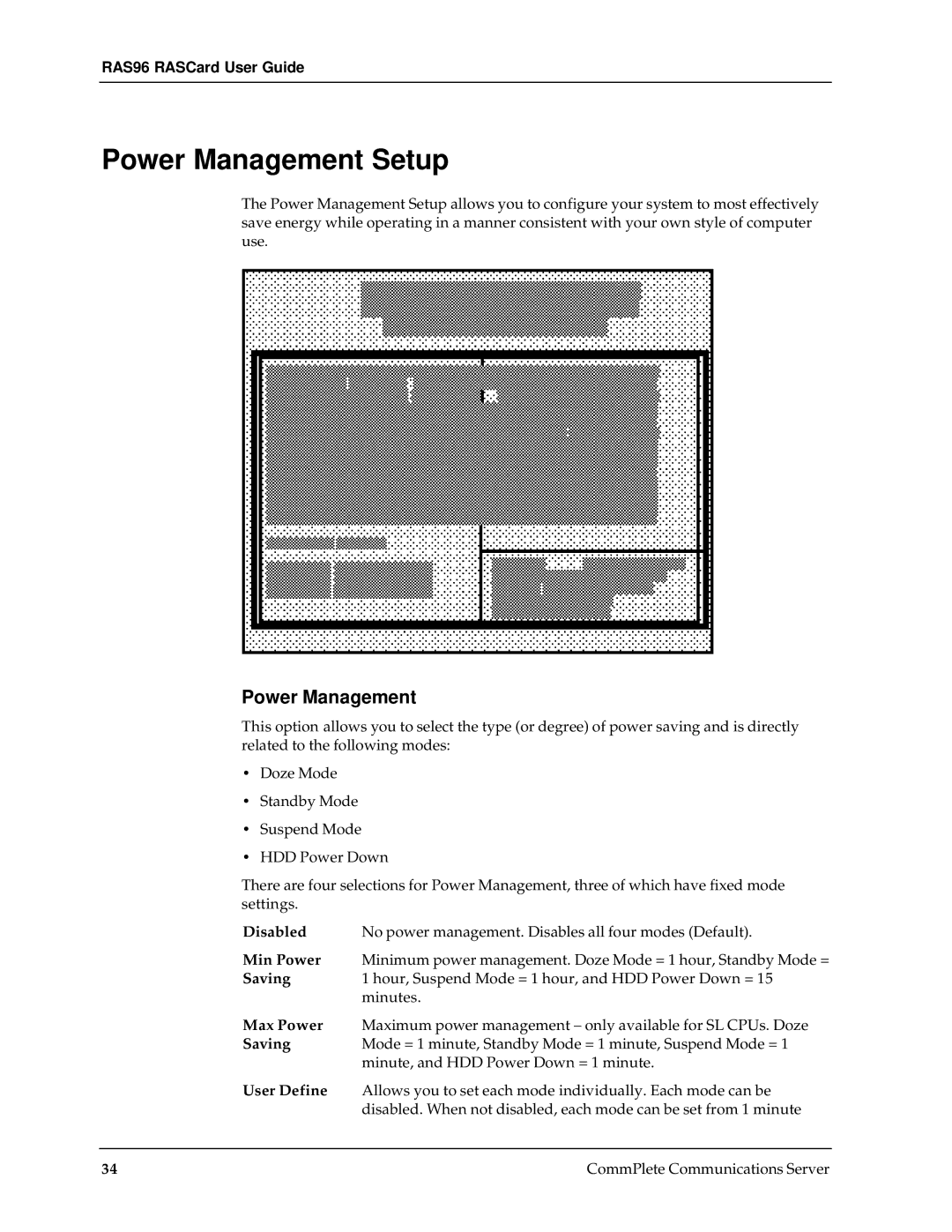 Multi-Tech Systems RAS96 manual Power Management Setup 