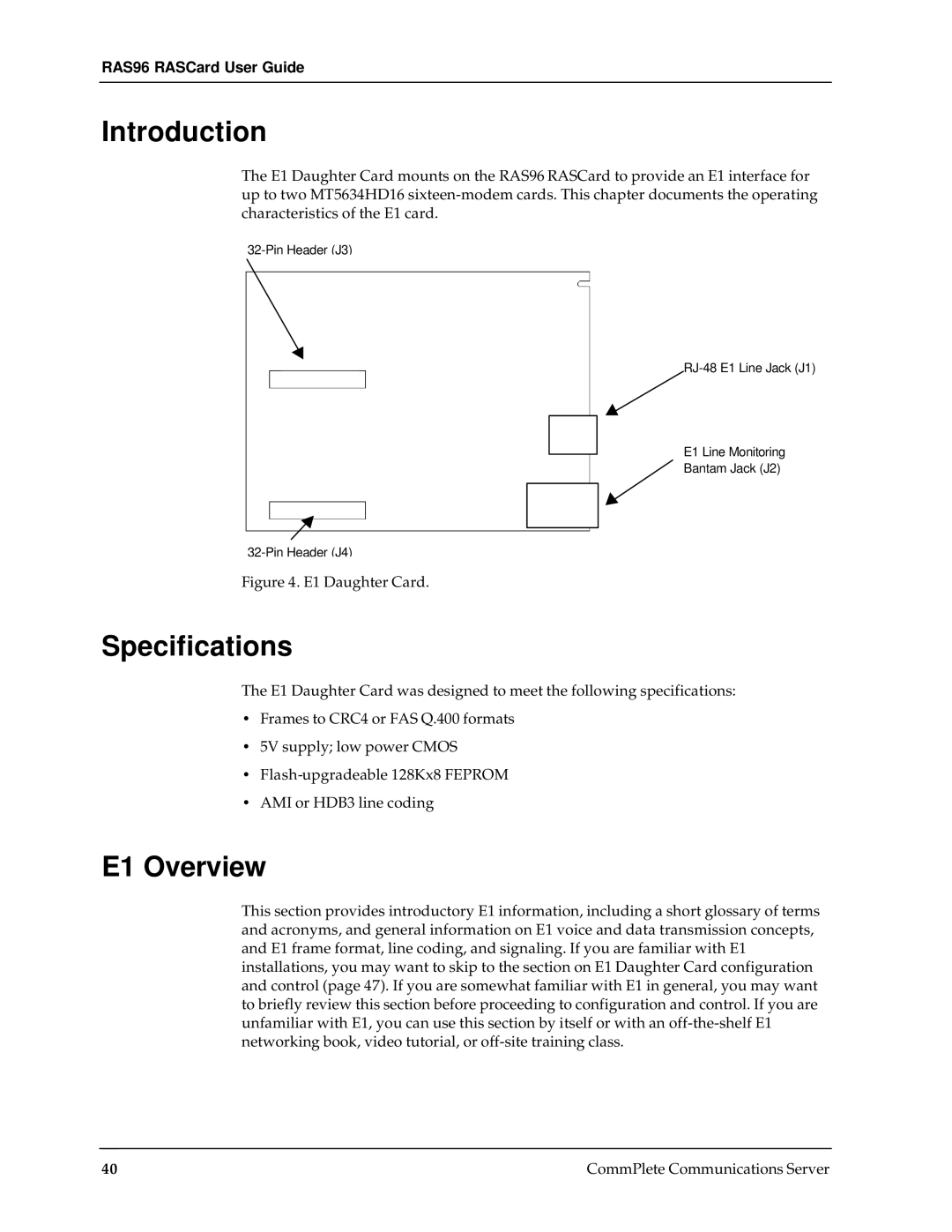 Multi-Tech Systems RAS96 manual Specifications, E1 Overview 