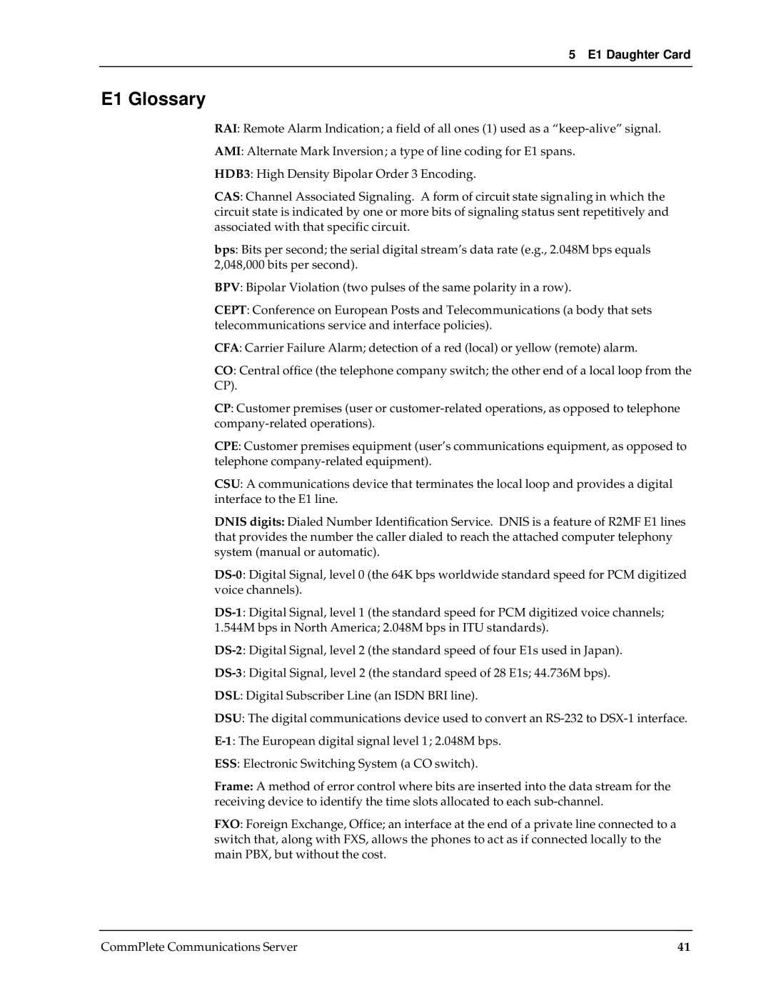 Multi-Tech Systems RAS96 manual E1 Glossary 