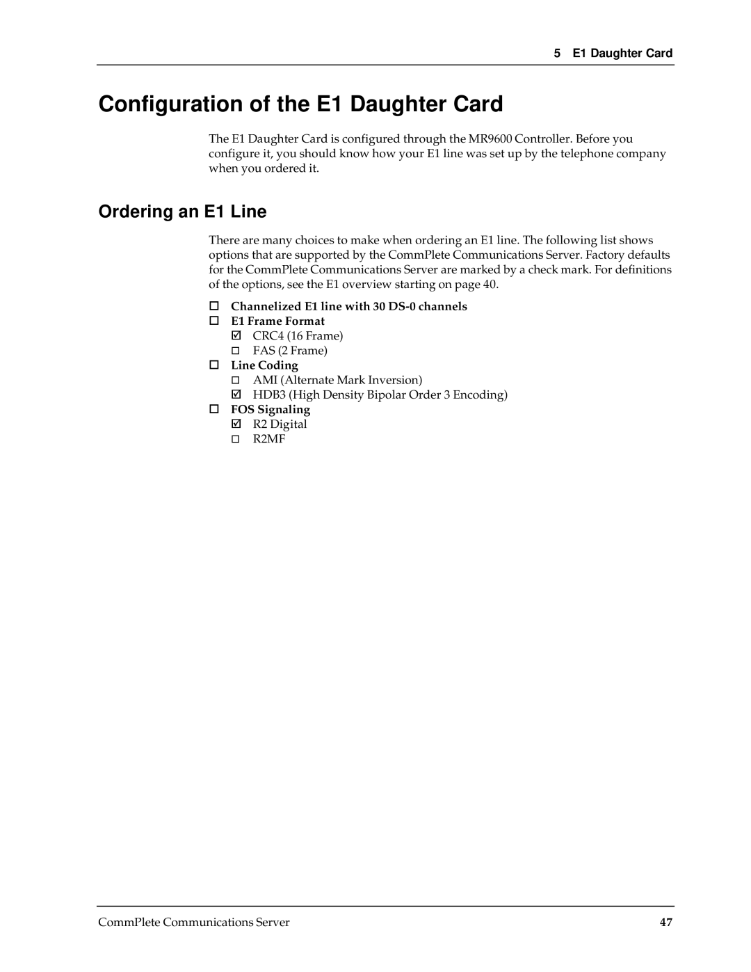 Multi-Tech Systems RAS96 manual Configuration of the E1 Daughter Card, Ordering an E1 Line, Line Coding 