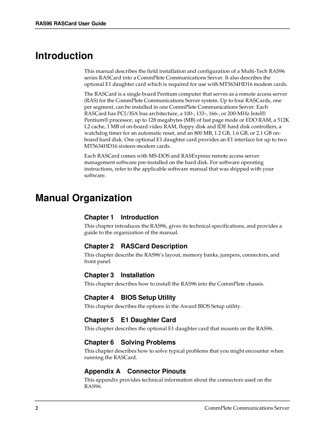 Multi-Tech Systems RAS96 manual Introduction, Manual Organization 