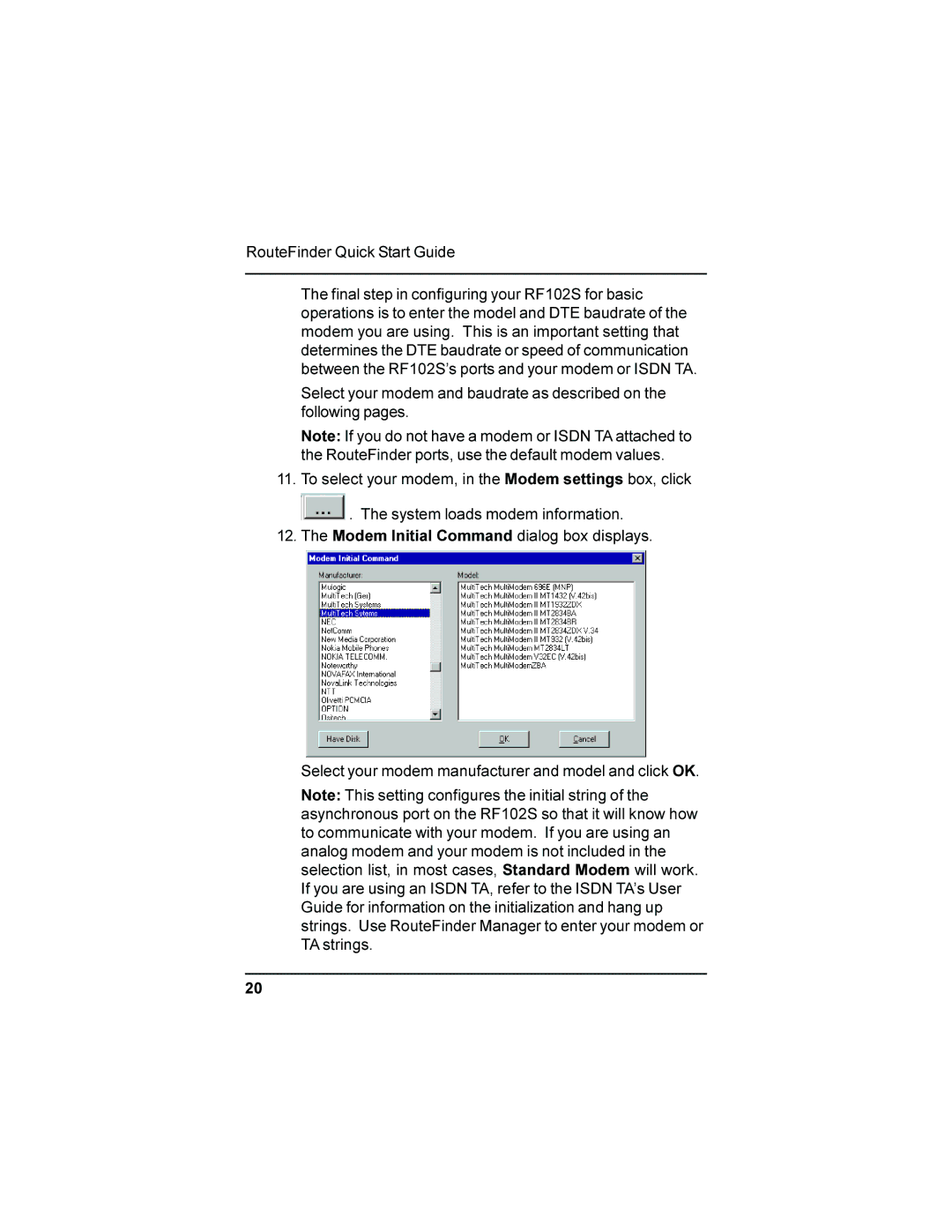 Multi-Tech Systems RF102S quick start 