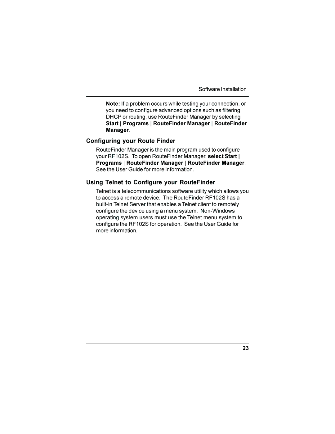 Multi-Tech Systems RF102S quick start Configuring your Route Finder, Using Telnet to Configure your RouteFinder 