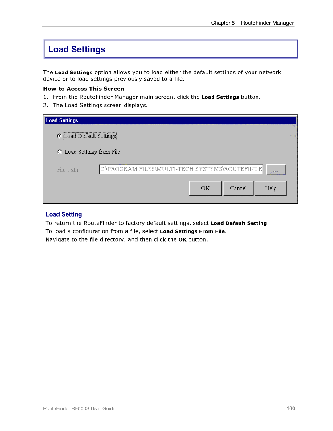 Multi-Tech Systems RF500S manual Load Settings 