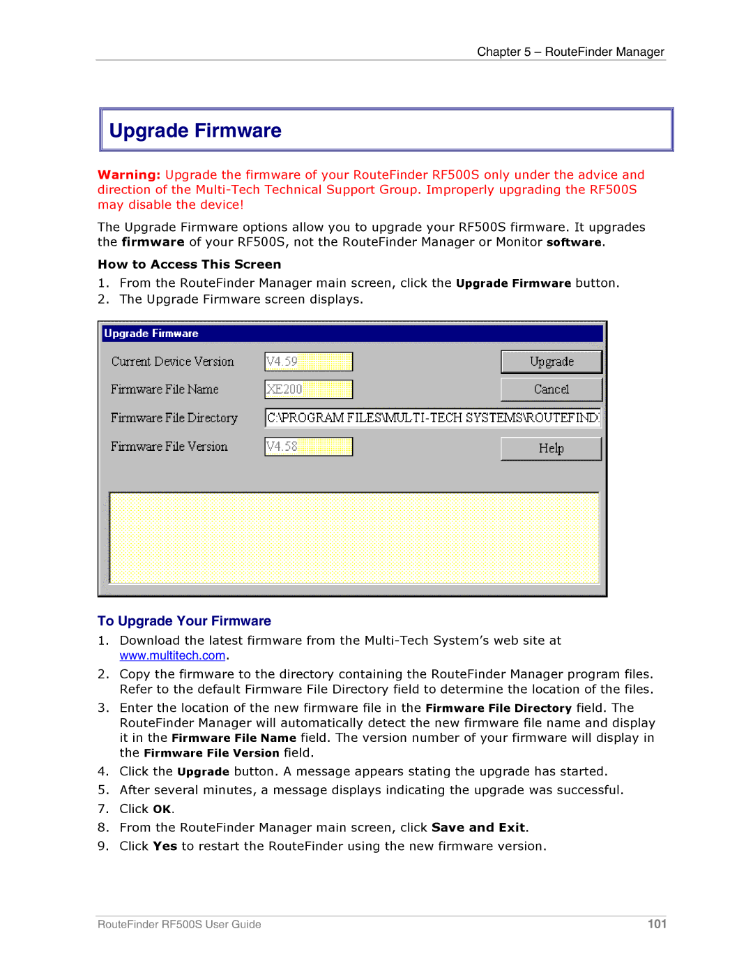 Multi-Tech Systems RF500S manual Upgrade Firmware, To Upgrade Your Firmware 