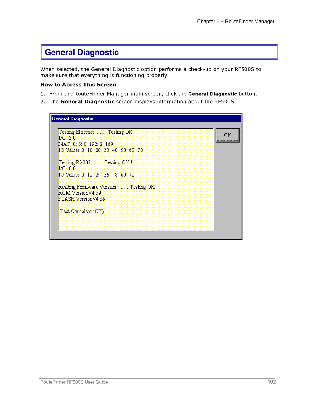 Multi-Tech Systems RF500S manual General Diagnostic 