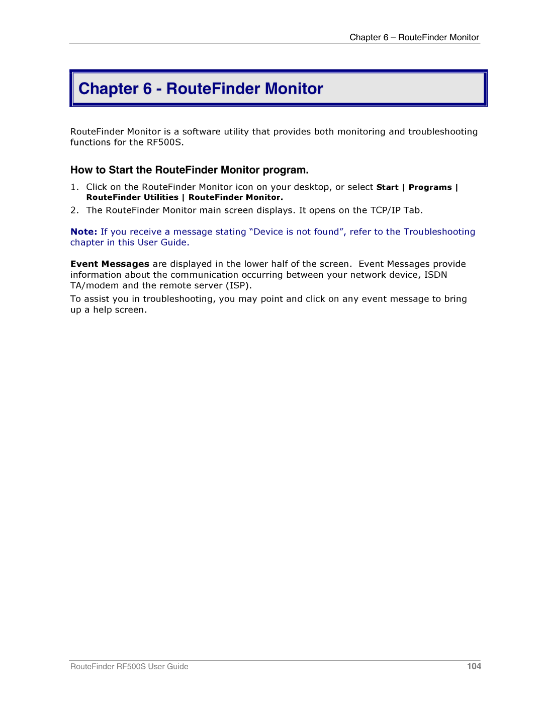 Multi-Tech Systems RF500S manual How to Start the RouteFinder Monitor program 