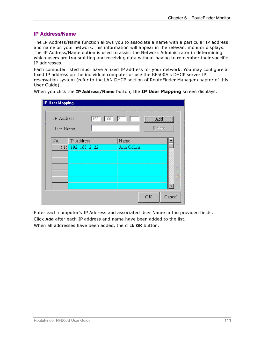 Multi-Tech Systems RF500S manual IP Address/Name 