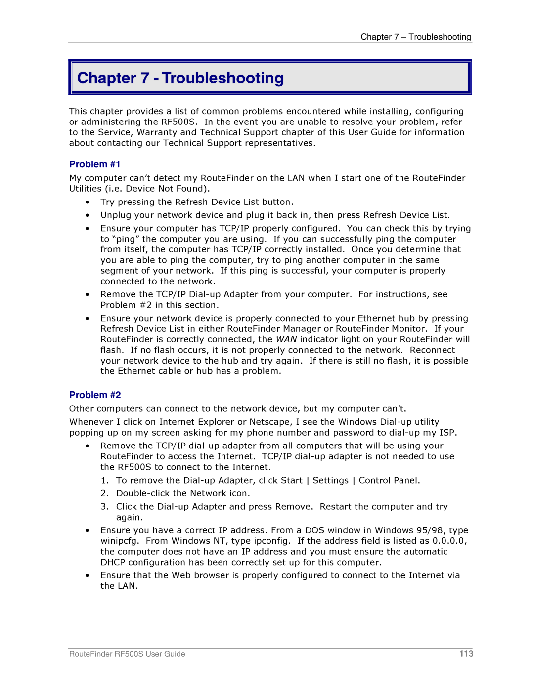 Multi-Tech Systems RF500S manual Troubleshooting, Problem #1, Problem #2 