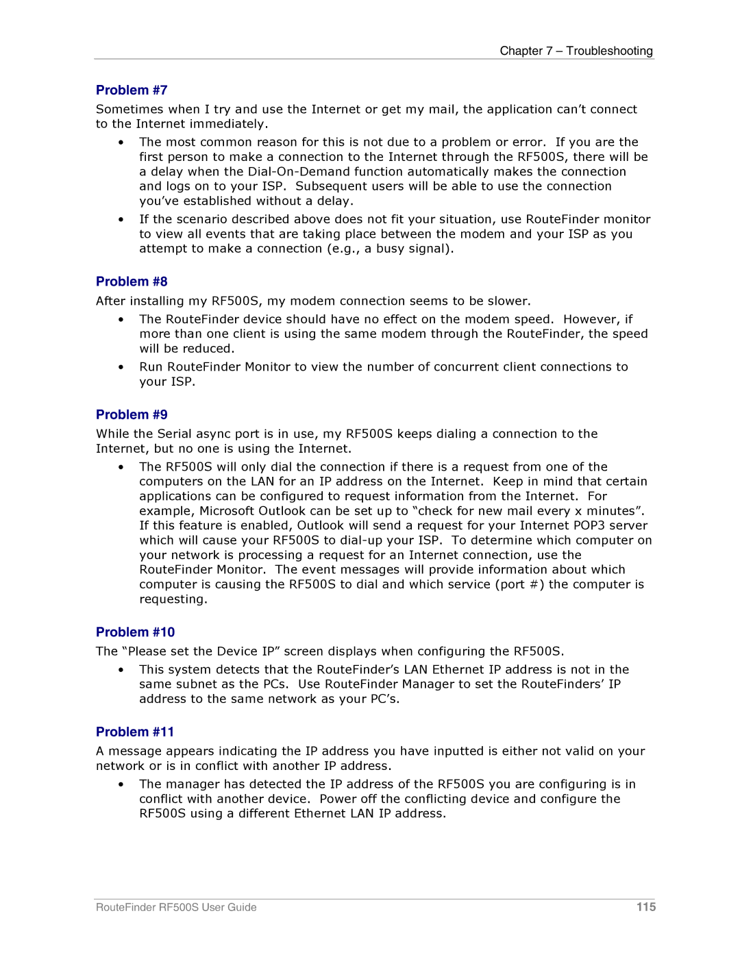 Multi-Tech Systems RF500S manual Problem #7, Problem #8, Problem #9, Problem #10, Problem #11 