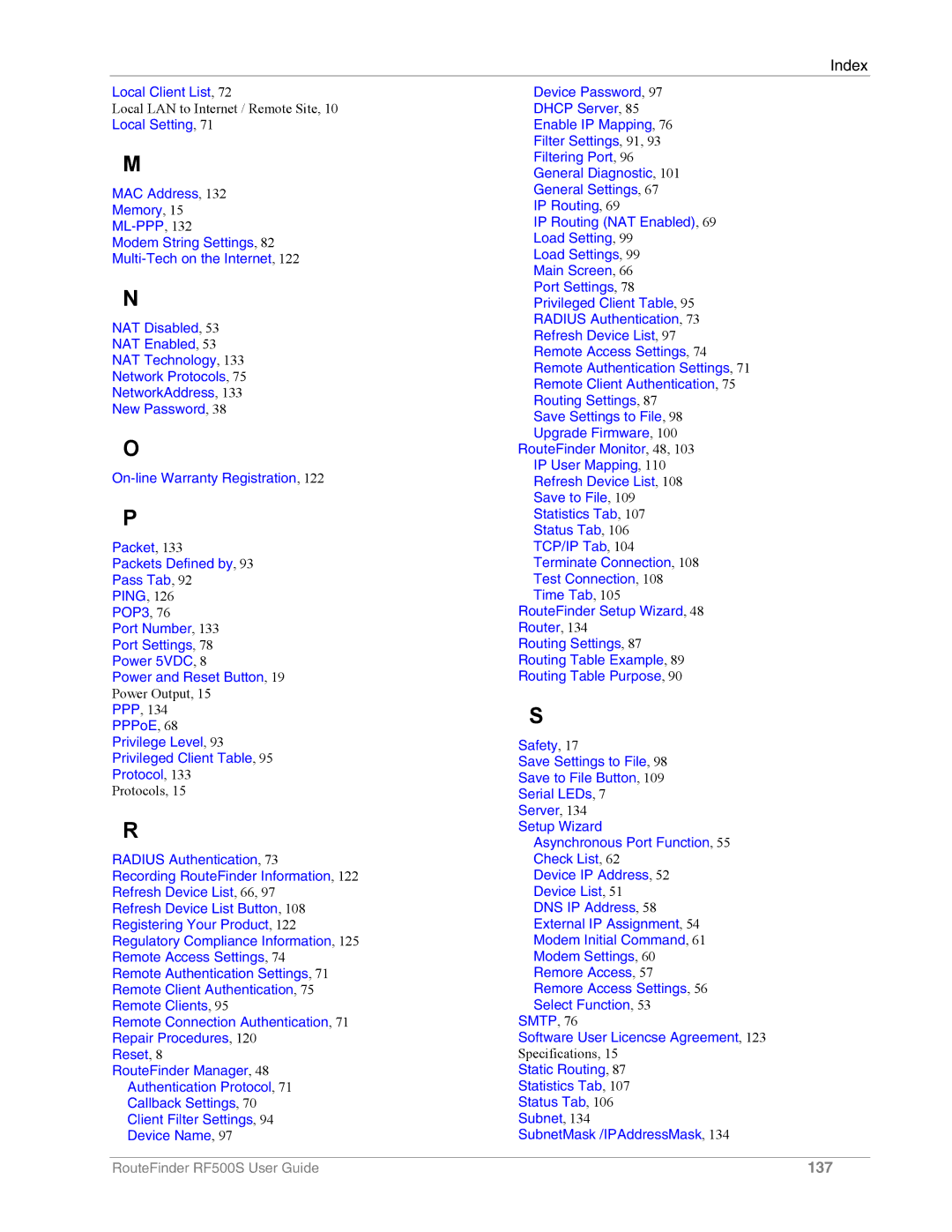 Multi-Tech Systems RF500S manual 137 