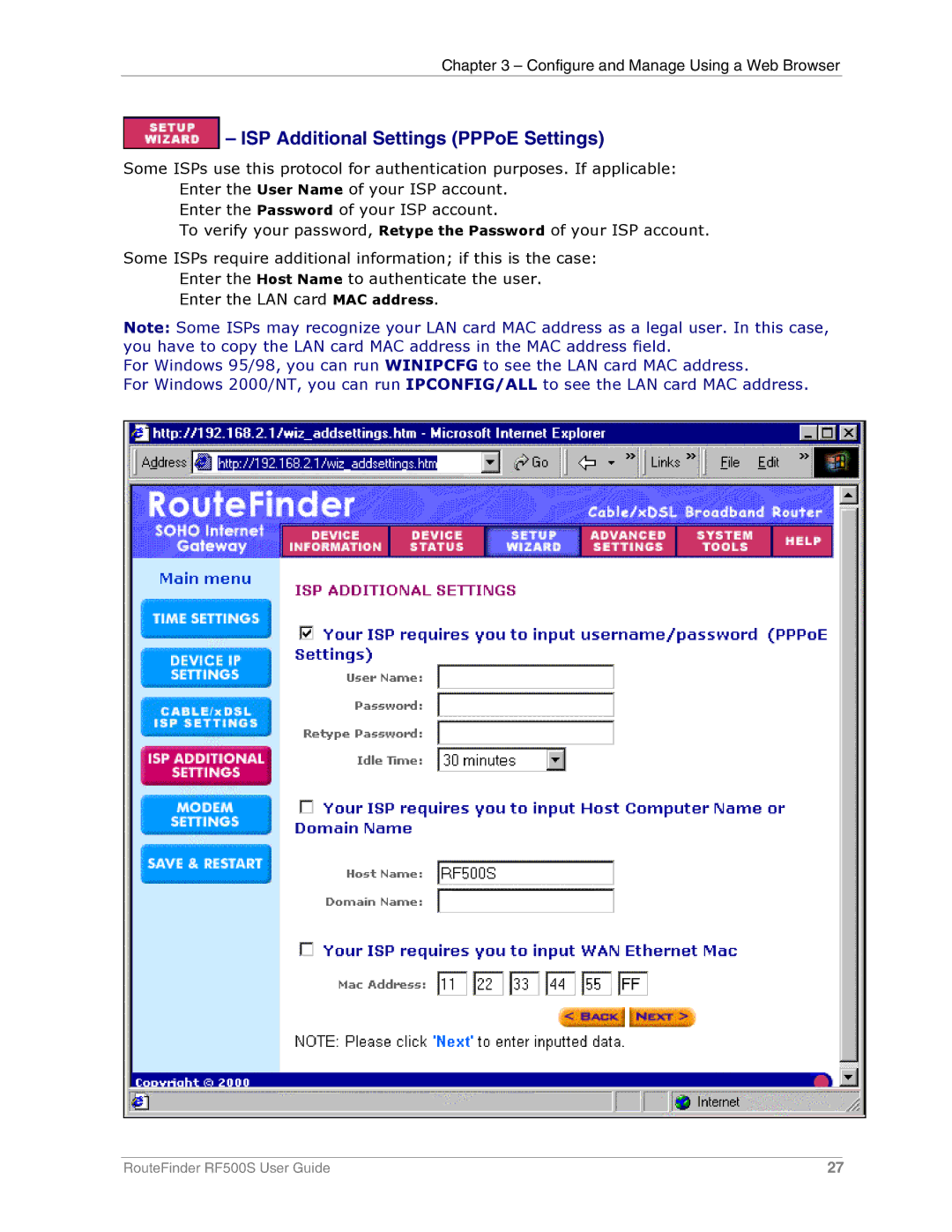 Multi-Tech Systems RF500S manual ISP Additional Settings PPPoE Settings 