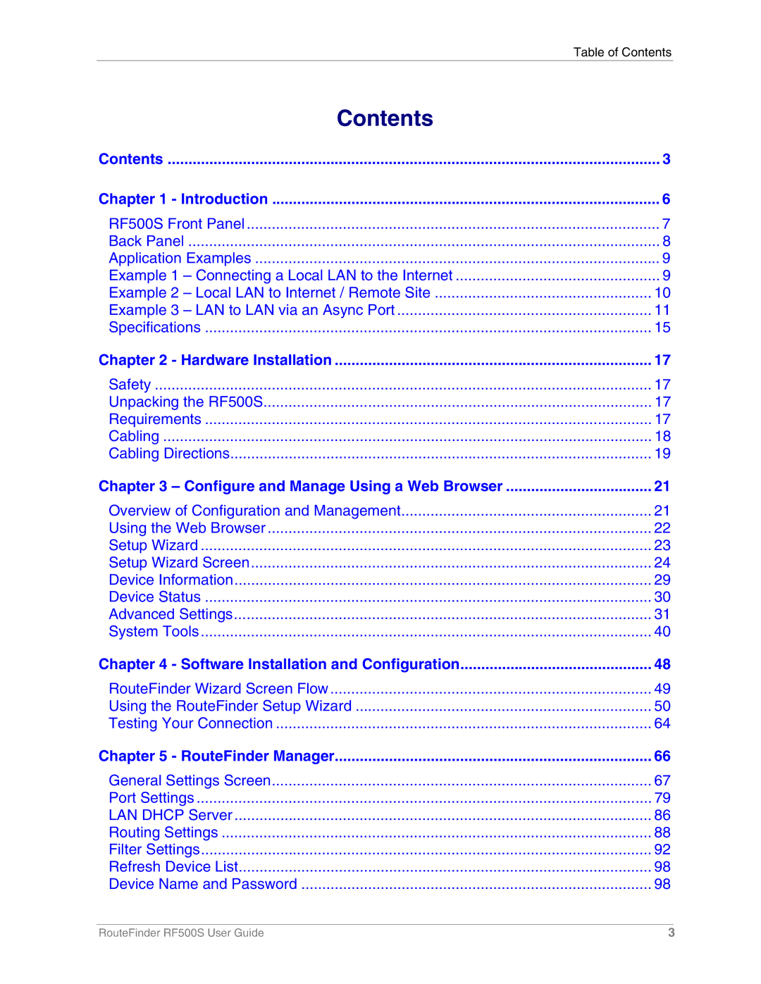 Multi-Tech Systems RF500S manual Contents 