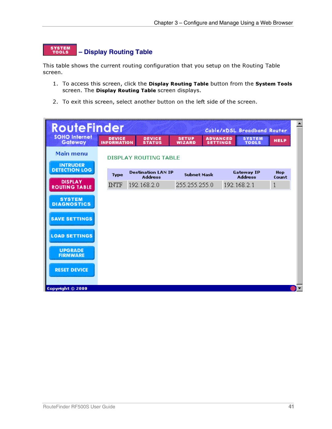 Multi-Tech Systems RF500S manual Display Routing Table 