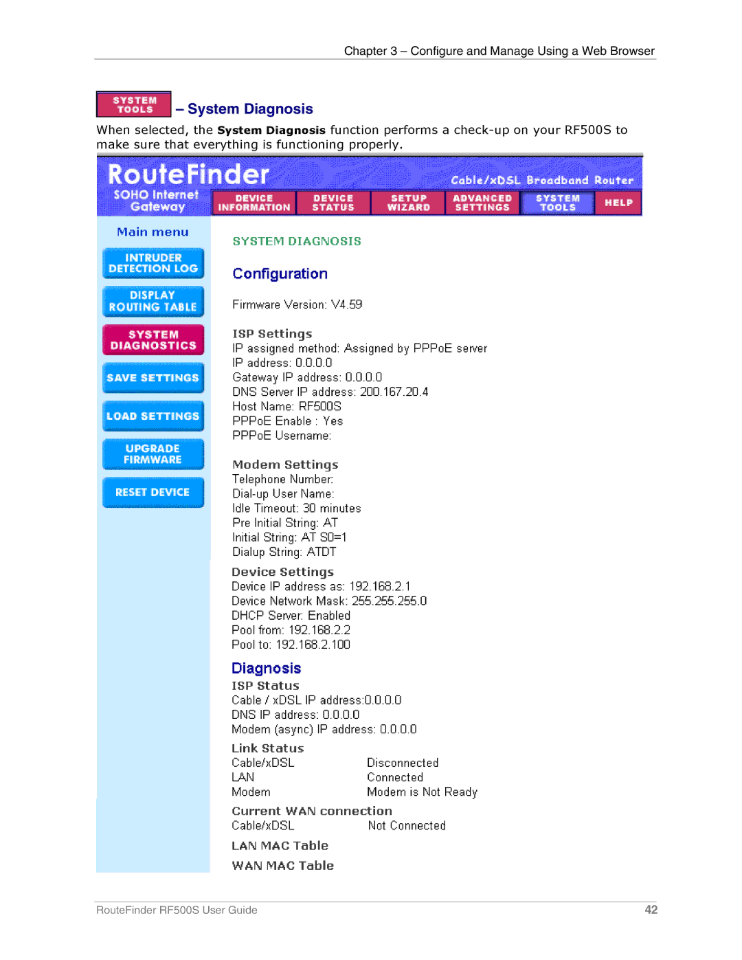 Multi-Tech Systems RF500S manual System Diagnosis 