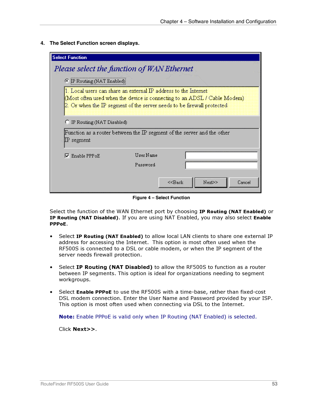 Multi-Tech Systems RF500S manual Select Function screen displays 