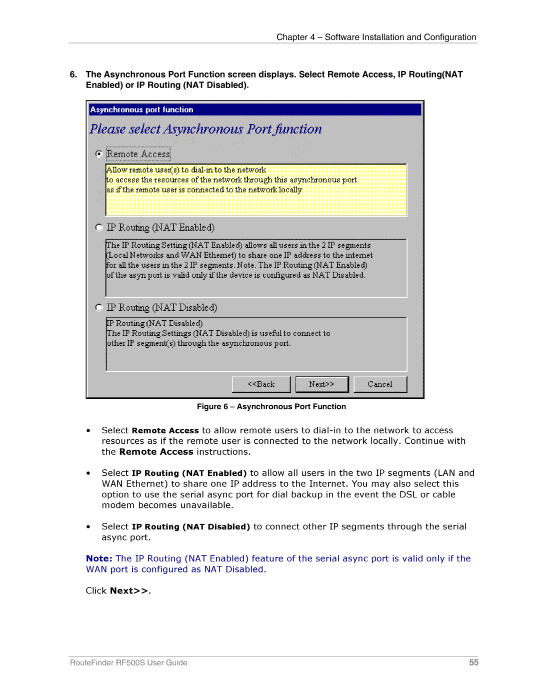 Multi-Tech Systems RF500S manual Asynchronous Port Function 