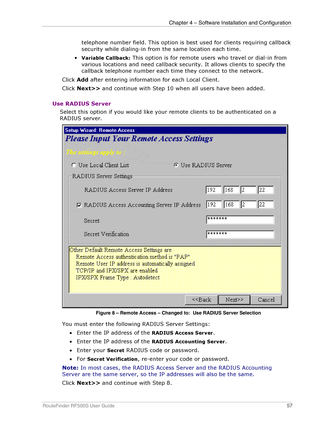 Multi-Tech Systems RF500S manual Use Radius Server 