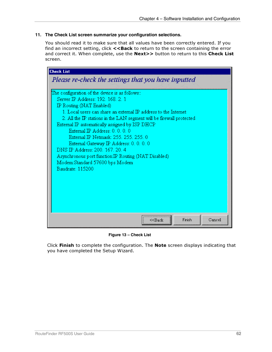 Multi-Tech Systems RF500S manual Check List screen summarize your configuration selections 