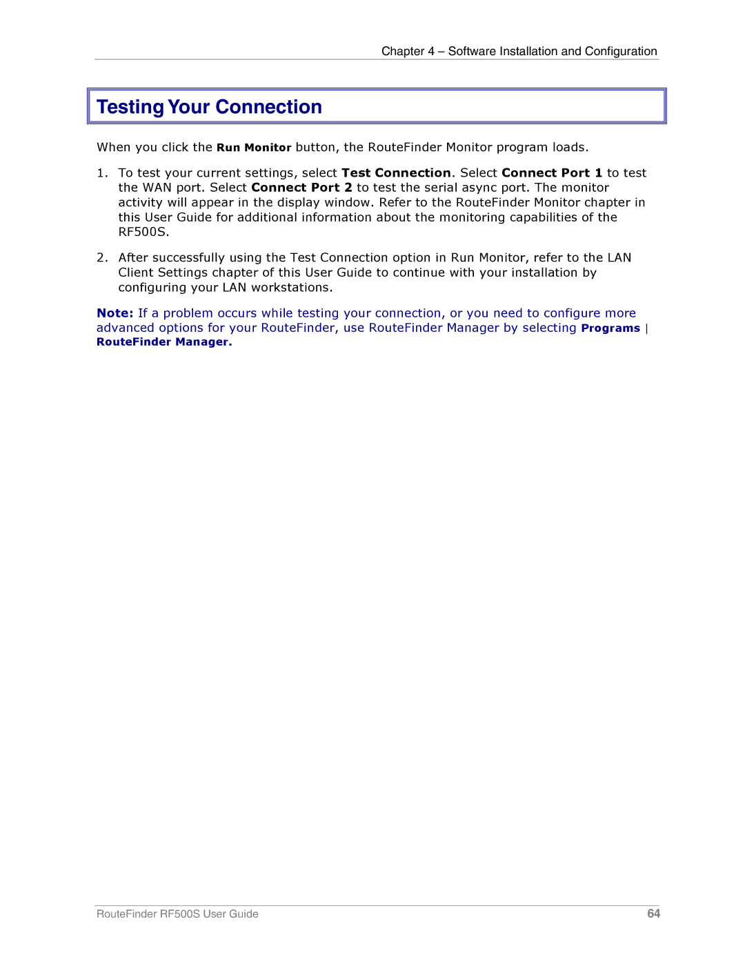 Multi-Tech Systems RF500S manual Testing Your Connection 