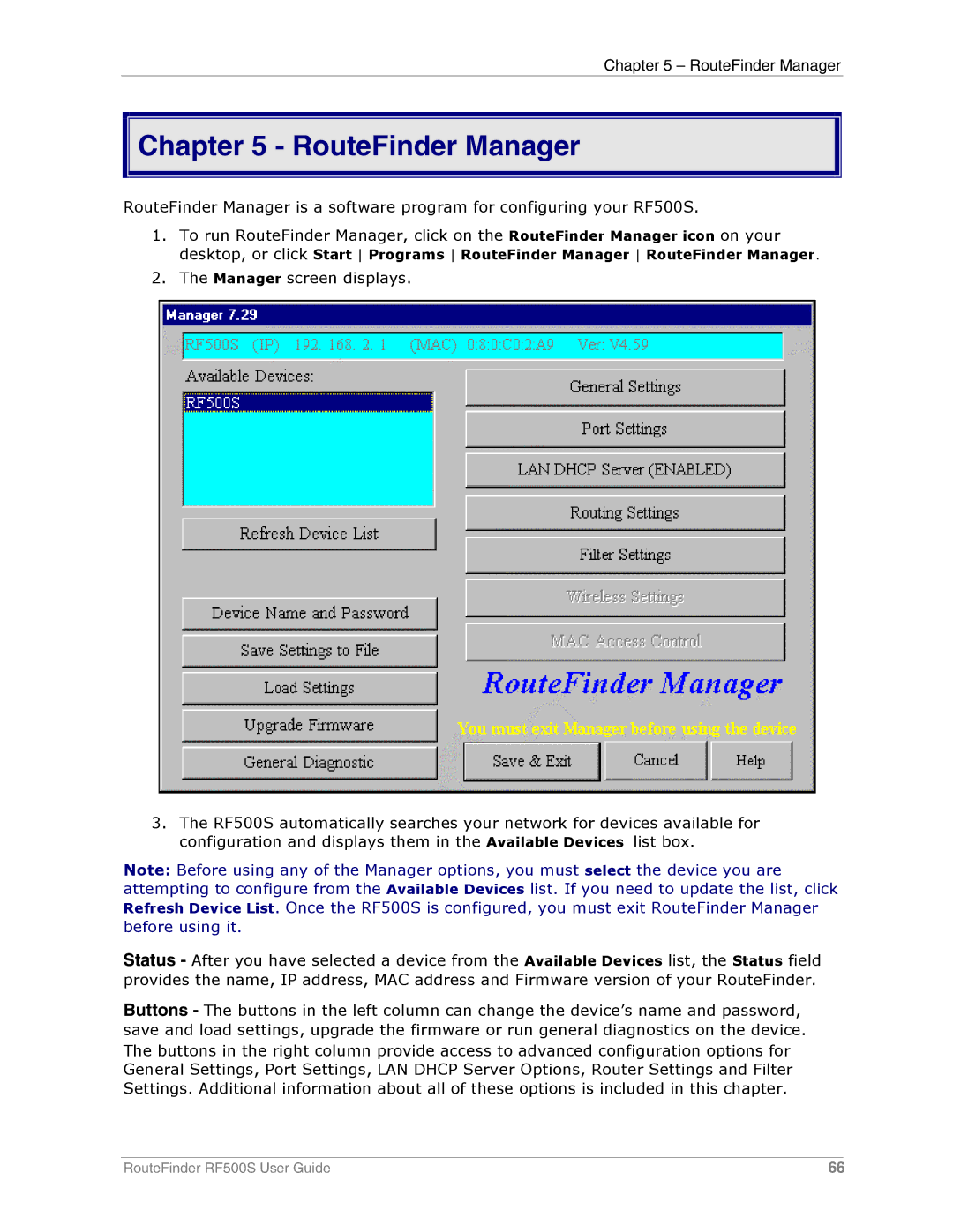 Multi-Tech Systems RF500S manual RouteFinder Manager 