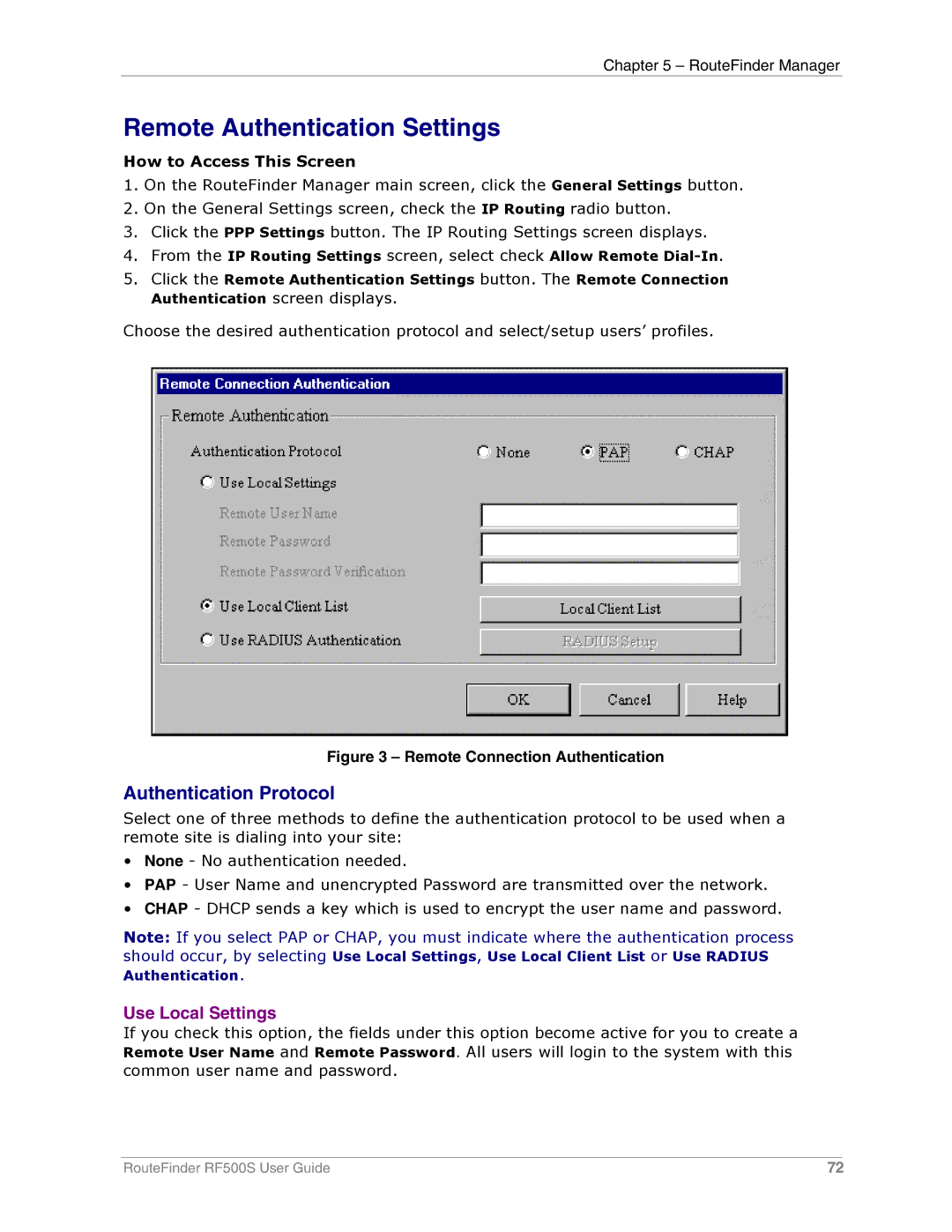 Multi-Tech Systems RF500S manual Remote Authentication Settings, Authentication Protocol 