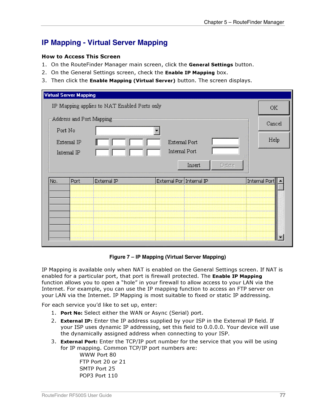 Multi-Tech Systems RF500S manual IP Mapping Virtual Server Mapping 