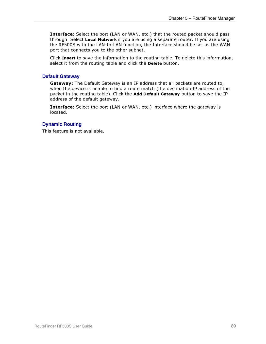 Multi-Tech Systems RF500S manual Default Gateway, Dynamic Routing 